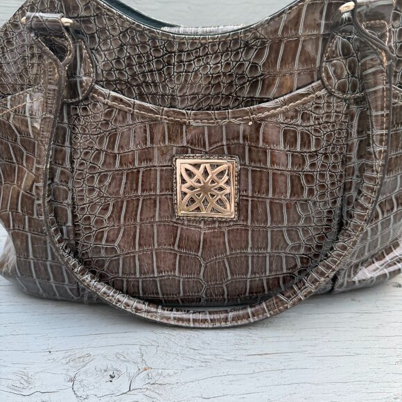 👜Vintage 1995 George Crocodile Collection Grey Embossed Satchel👜 - Picture 3 of 5